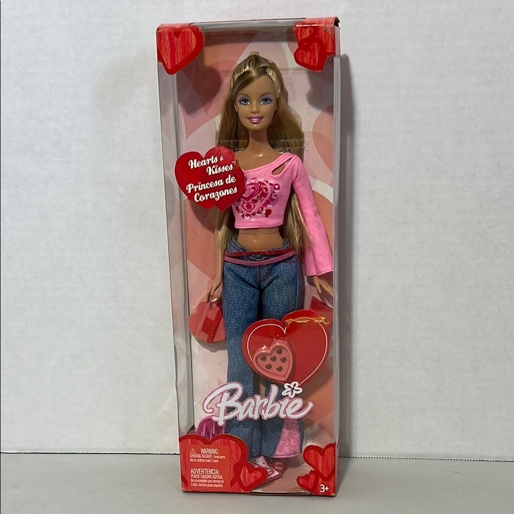 Mattel 2004 Barbie Heart & Kisses Barbie Doll in Pink/Red and Denim